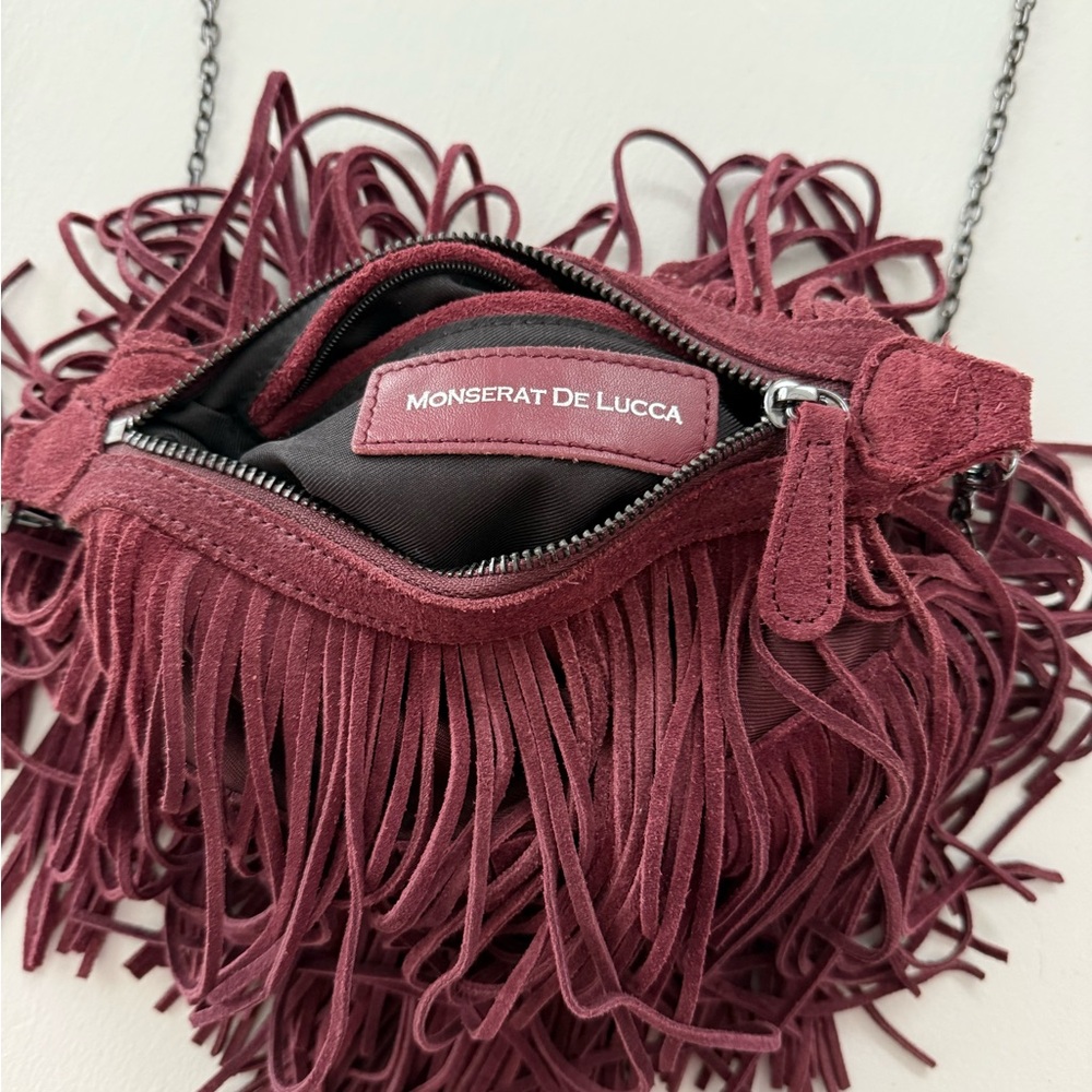 Monserat De Lucca Burgundy Fringe Hobo Bag - Picture 4 of 4